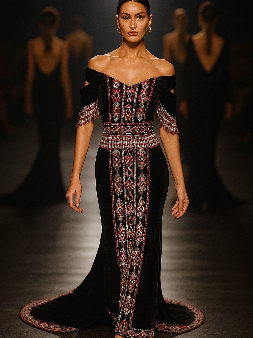 لبس من المخمل قطعتين بتطريزات يمنيه